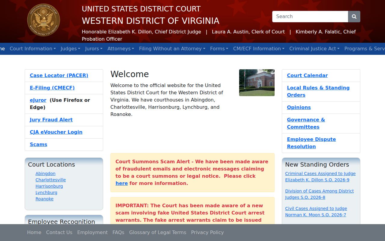 Western District of Virginia court source for a federal Highland County arrest case
