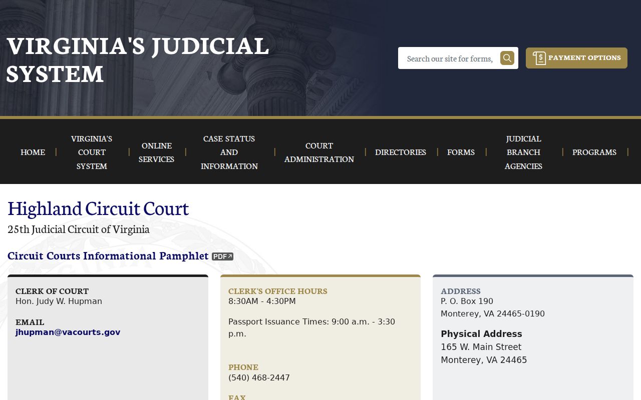 Highland County Circuit Court criminal case clerk information