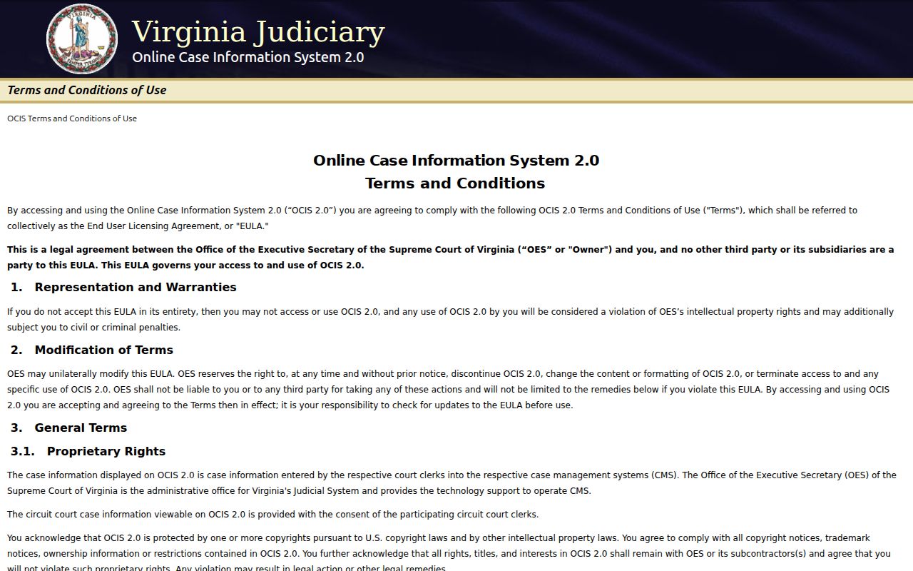 Highland County criminal court cases in Virginia OCIS 2.0