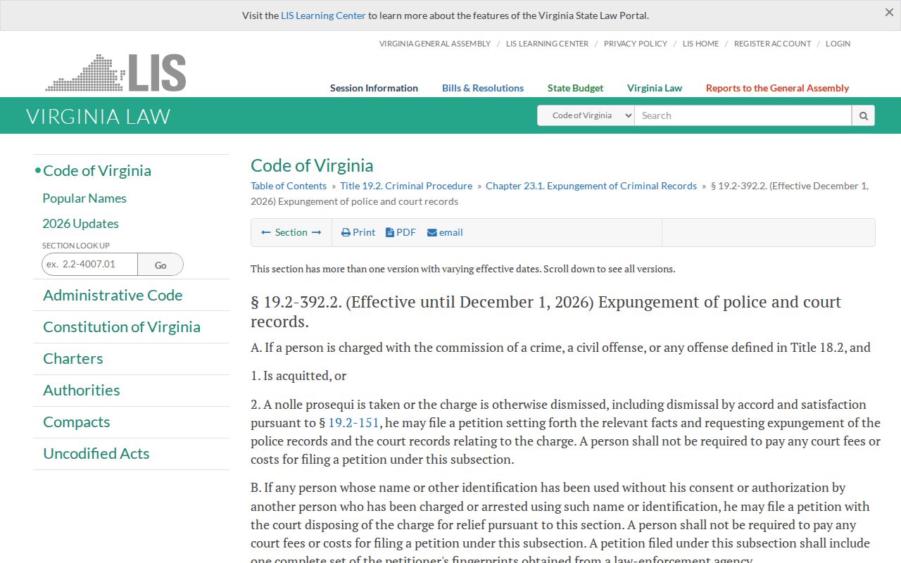 Highland County criminal record expungement statute